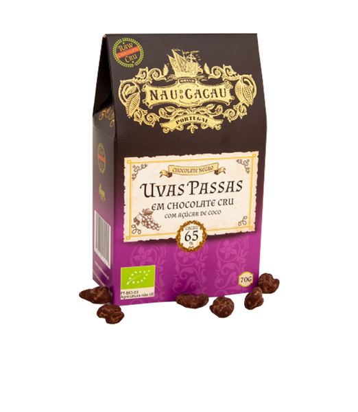 Nau de Cacau Uvas Passas em Chocolate Cru